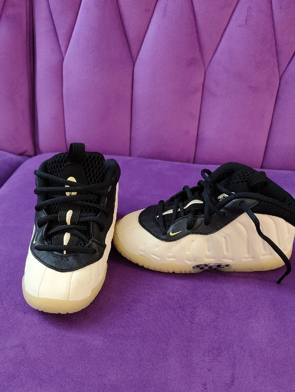 Kids Nike Foam Black and Cream Athletic Sneakers